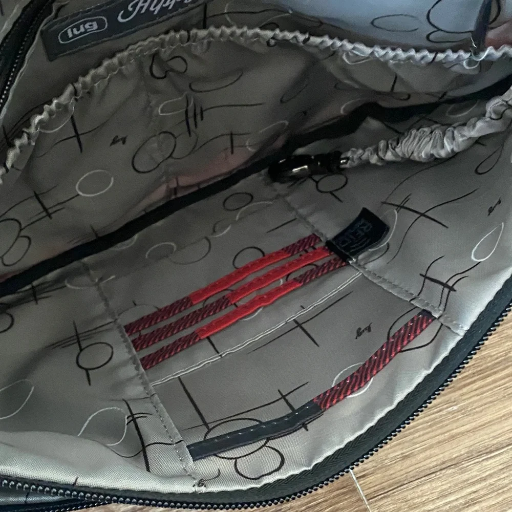 Lug Hippy 2 crossbody bag red black buffalo plaid pattern.